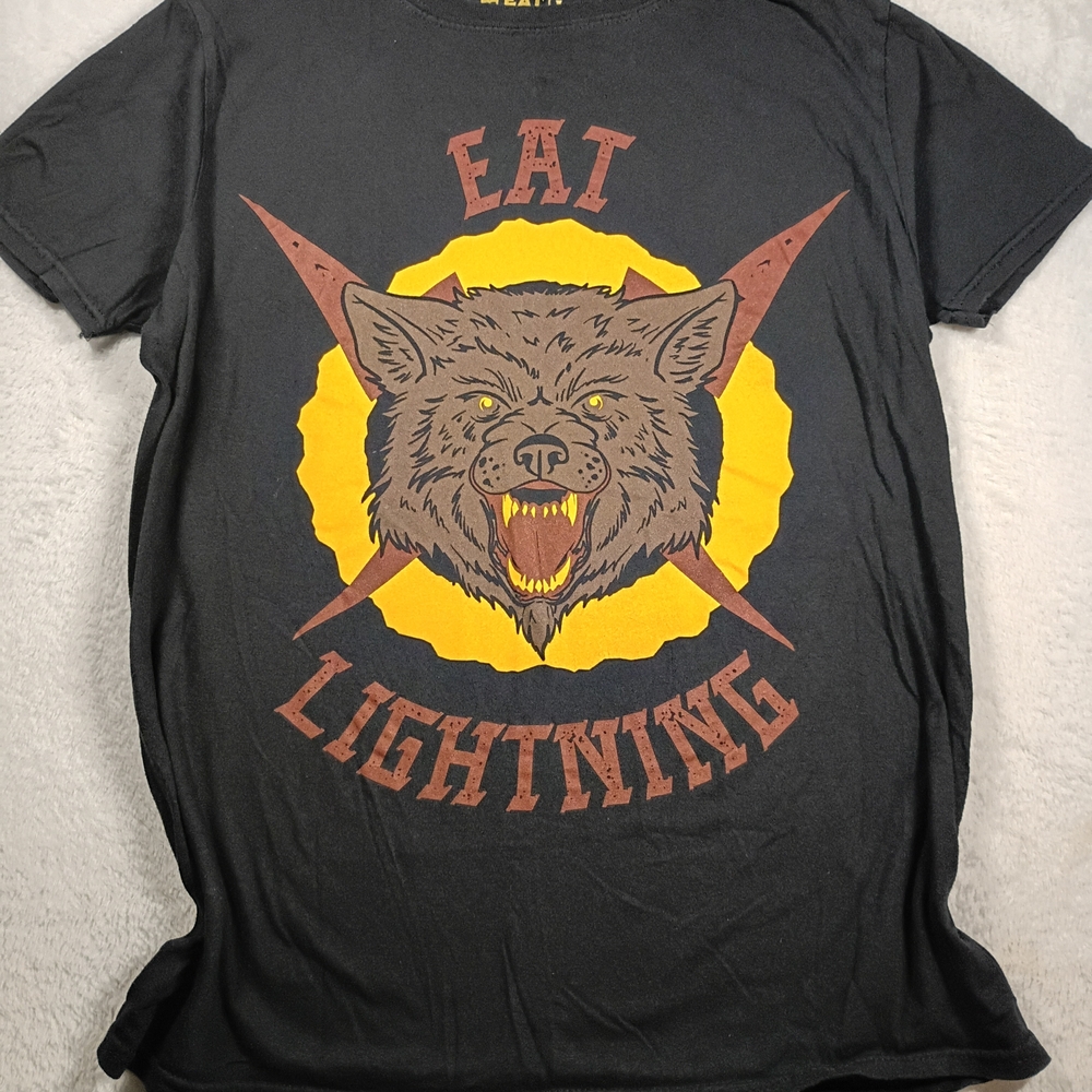 Eat Lightning Wolf Graphic T-Shirt Black Streetwear Tee Size L